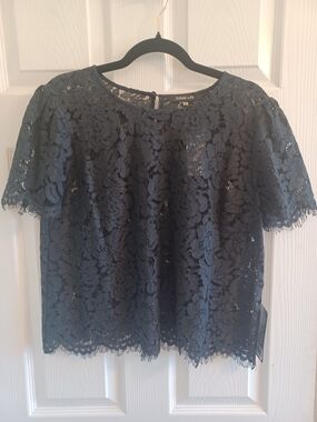Sugarlips Black Romantic Lace Short Sleeve Top Blouse Semi Sheer NWT